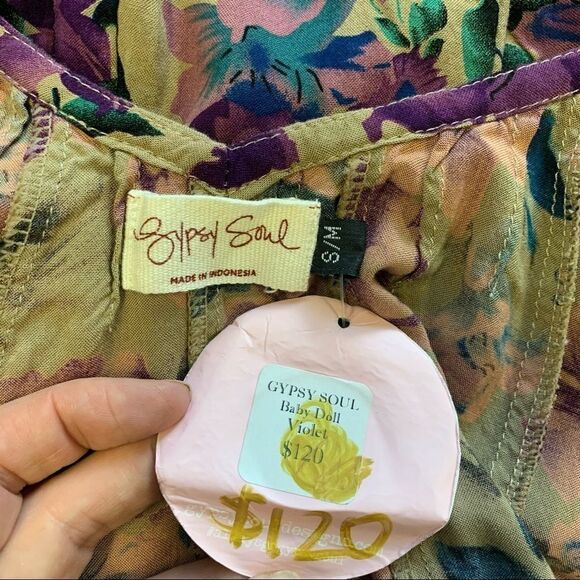 Nwt Gypsy Soul purple tan floral  pleated tank top camisole size S/M - Picture 6 of 9